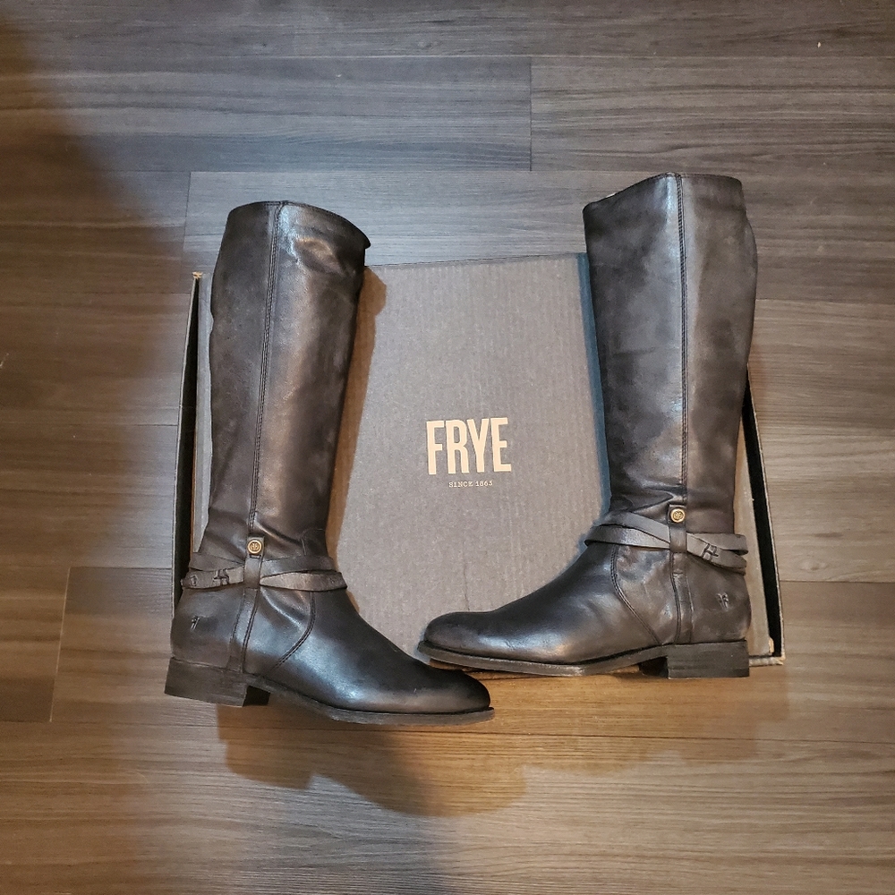 Frye Melissa Belted Tall Leather Boots in…